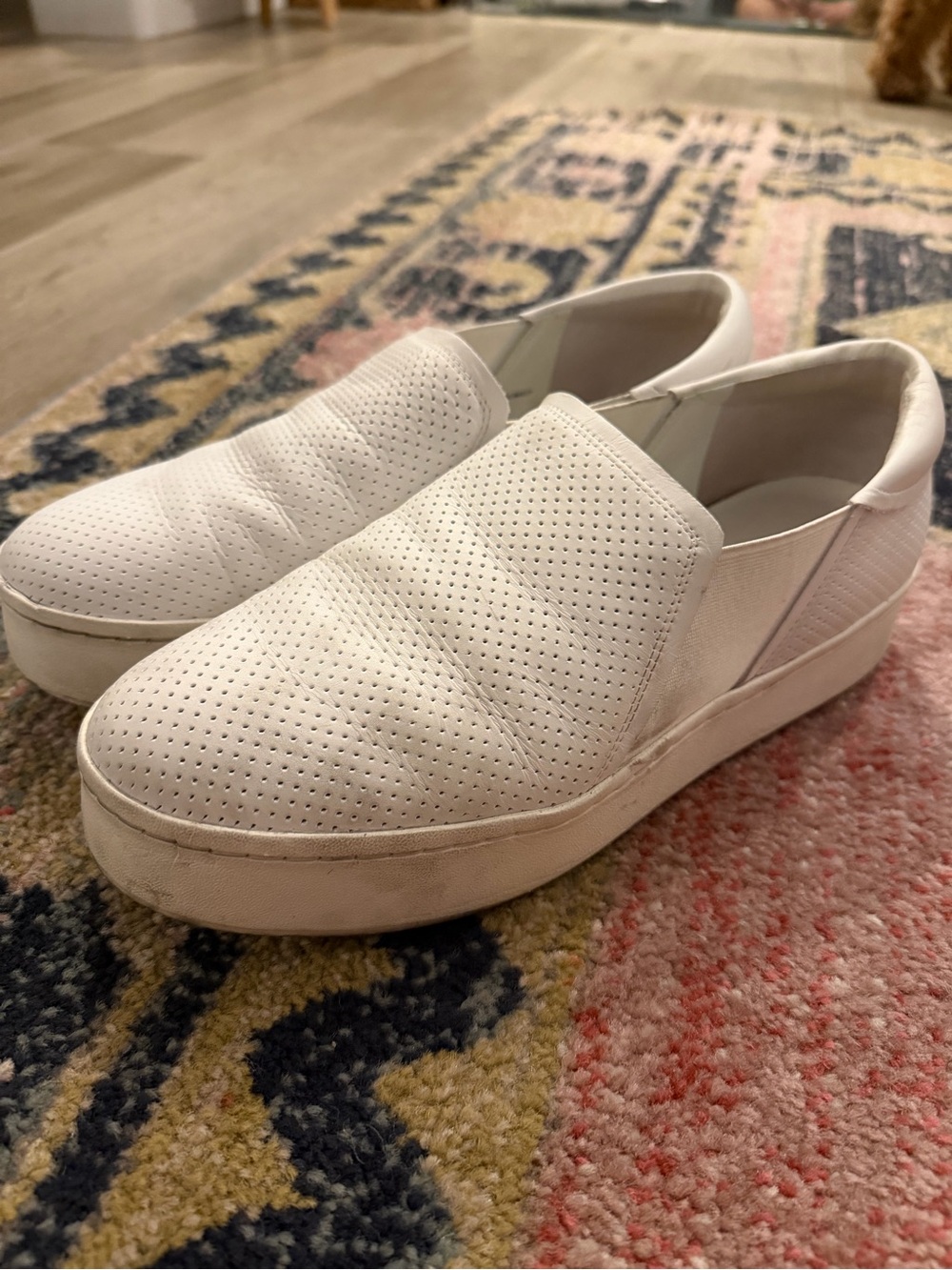 Vince White Slip-On Perforated Leather Sneakers
